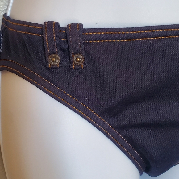 💚5/$25 Ann Cole Denim Looking Stitched Bikini Bottoms with Buckle Detail Small - Picture 3 of 7